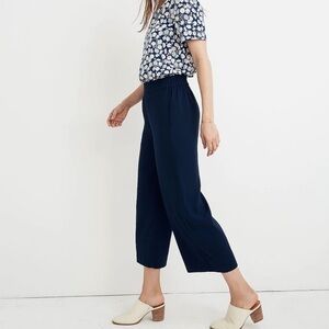 Madewell Houston Pull On Navy Blue Cropped Wide Leg Lightweight Pants sz S